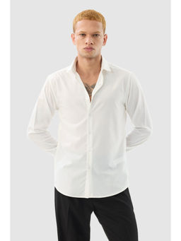 Snitch - White Solid Full Sleeves Slim Formal Shirt