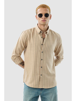 Snitch - Beige Stripes Full Sleeves Regular Casual Shirt