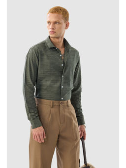 Snitch - Green Stripes Full Sleeves Slim Casual Shirt