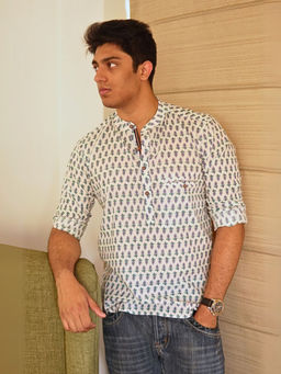 Spring Soul - Cotton White Printed Full Sleeves Kurta Shirt