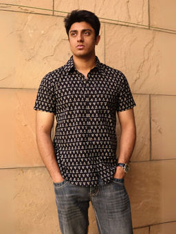 Spring Soul - Black Cotton Printed Half Sleeves Shirt