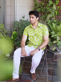 Spring Soul - Green Cotton Printed Half Sleeves Shirt