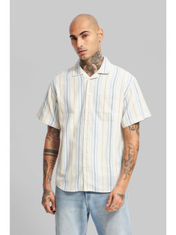 UNDERRATED CLUB - Blue Striped Textured Cuban Collar Shirt
