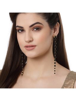 Karatcart - Black Beads Long Drop Earrings