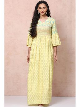 Rangriti - Yellow Flared Printed Dress