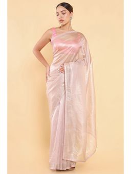 Soch - Women Pink Organza Embellished/Sequined Saree with Stitched Blouse