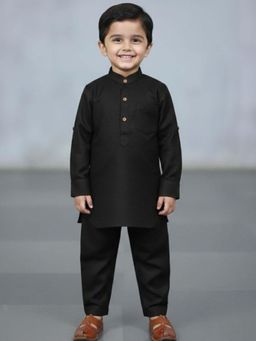 The Magic Wand - Boys Black Solid Pathani Kurta And Pyjama Set