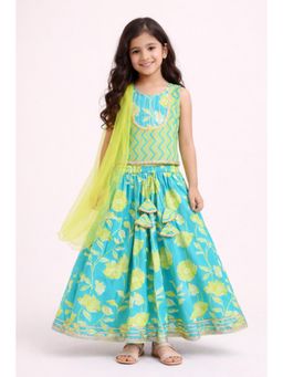 The Magic Wand - Green Cotton Sleeveless Printed Lehenga Set With Dupatta