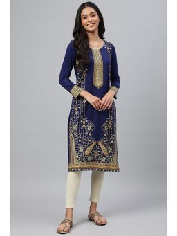 Aurelia - Blue Placement Print Winter Kurta