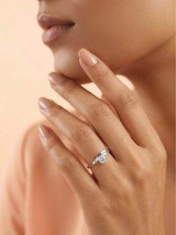 925 SILLER - 925 Pure Silver Solitaire Rhodium Plated Zircon Ring (7)