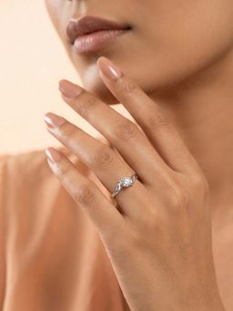 925 SILLER - 925 Pure Silver Solitaire Rhodium Plated Zircon Ring (7)