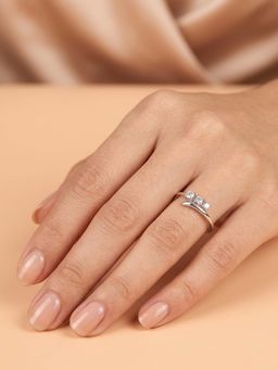 925 SILLER - 925 Pure Silver Solitaire Rhodium Plated Zircon Ring (7)