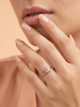 925 SILLER - 925 Pure Silver Solitaire Rhodium Plated Zircon Ring (7)