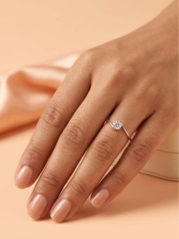 925 SILLER - 925 Pure Silver Solitaire Rhodium Plated Zircon Ring (7)