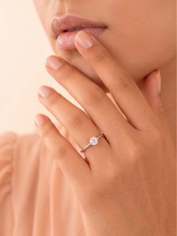 925 SILLER - 925 Pure Silver Solitaire Rhodium Plated Zircon Ring (7)