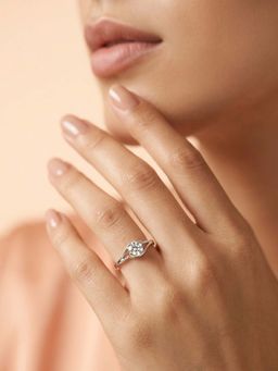 925 SILLER - 925 Pure Silver Solitaire Rhodium Plated Zircon Ring (7)