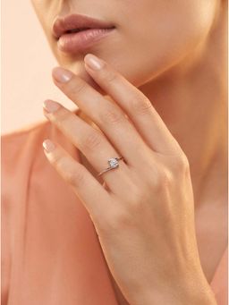 925 SILLER - 925 Pure Silver Solitaire Rhodium Plated Zircon Ring (7)