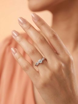 925 SILLER - 925 Pure Silver Solitaire Rhodium Plated Zircon Ring (7)