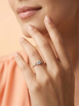 925 SILLER - 925 Pure Silver Solitaire Rhodium Plated Zircon Ring (7)