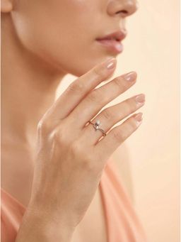 925 SILLER - 925 Pure Silver Solitaire Rhodium Plated Zircon Ring (7)