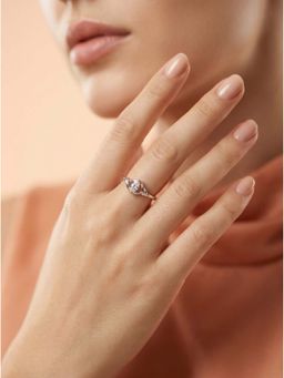 925 SILLER - 925 Pure Silver Solitaire Rhodium Plated Zircon Ring (7)