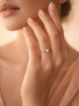 925 SILLER - 925 Pure Silver Solitaire Rhodium Plated Zircon Ring (7)