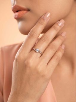 925 SILLER - 925 Pure Silver Solitaire Rhodium Plated Zircon Ring (7)