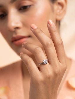 925 SILLER - 925 Pure Silver Solitaire Rhodium Plated Zircon Ring (7)