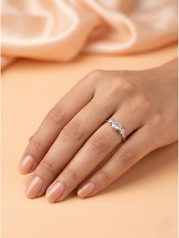 925 SILLER - 925 Pure Silver Solitaire Rhodium Plated Zircon Ring (7)