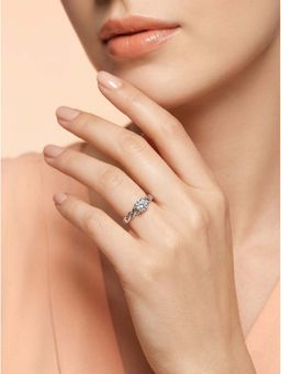 925 SILLER - 925 Pure Silver Solitaire Rhodium Plated Zircon Ring (7)