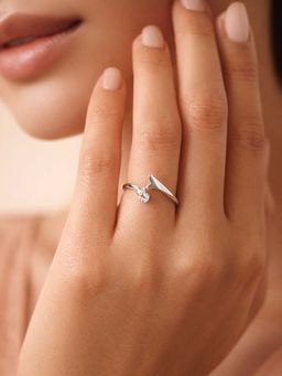 925 SILLER - 925 Pure Silver Solitaire Rhodium Plated Zircon Ring (7)