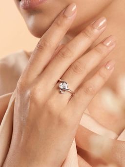 925 SILLER - 925 Pure Silver Solitaire Rhodium Plated Zircon Ring (7)