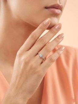 925 SILLER - 925 Pure Silver Solitaire Rhodium Plated Zircon Ring (7)