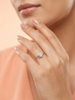 925 SILLER - 925 Pure Silver Solitaire Rhodium Plated Zircon Ring (7)