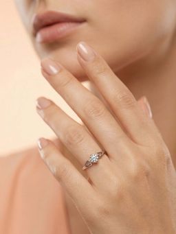 925 SILLER - 925 Pure Silver Solitaire Rhodium Plated Zircon Ring (7)