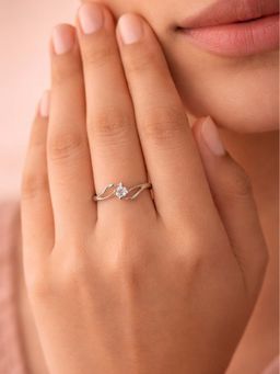 925 SILLER - 925 Pure Silver Solitaire Rhodium Plated Zircon Ring (7)