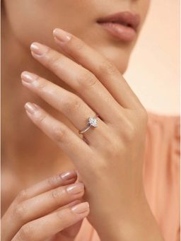 925 SILLER - 925 Pure Silver Solitaire Rhodium Plated Zircon Ring (7)