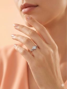 925 SILLER - 925 Pure Silver Solitaire Rhodium Plated Zircon Ring (7)