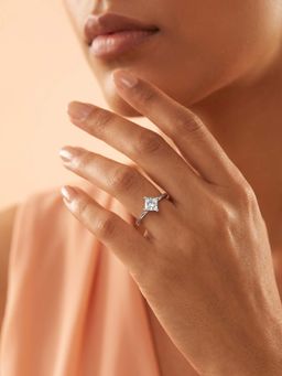 925 SILLER - 925 Pure Silver Solitaire Rhodium Plated Zircon Ring (7)