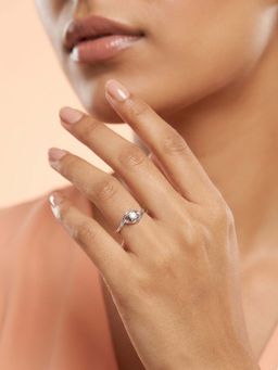 925 SILLER - 925 Pure Silver Solitaire Rhodium Plated Zircon Ring (7)