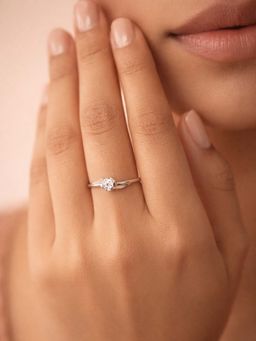925 SILLER - 925 Pure Silver Solitaire Rhodium Plated Zircon Ring (7)