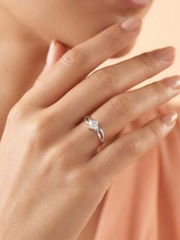 925 SILLER - 925 Pure Silver Solitaire Rhodium Plated Zircon Ring (7)