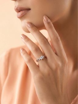 925 SILLER - 925 Pure Silver Solitaire Rhodium Plated Zircon Ring (7)