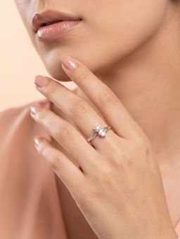925 SILLER - 925 Pure Silver Solitaire Rhodium Plated Zircon Ring (7)