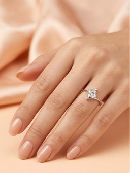 925 SILLER - 925 Pure Silver Solitaire Rhodium Plated Zircon Ring (7)
