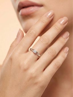 925 SILLER - 925 Pure Silver Solitaire Rhodium Plated Zircon Ring (7)