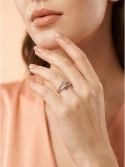 925 SILLER - 925 Pure Silver Solitaire Rhodium Plated Zircon Ring (7)