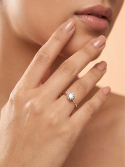 925 SILLER - 925 Pure Silver Solitaire Rhodium Plated Zircon Ring (7)
