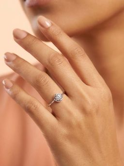 925 SILLER - 925 Pure Silver Solitaire Rhodium Plated Zircon Ring (7)