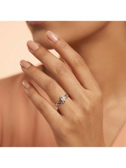 925 SILLER - 925 Pure Silver Solitaire Rhodium Plated Zircon Ring (7)